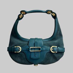 Jimmy Choo spruce green leather and suede bag
